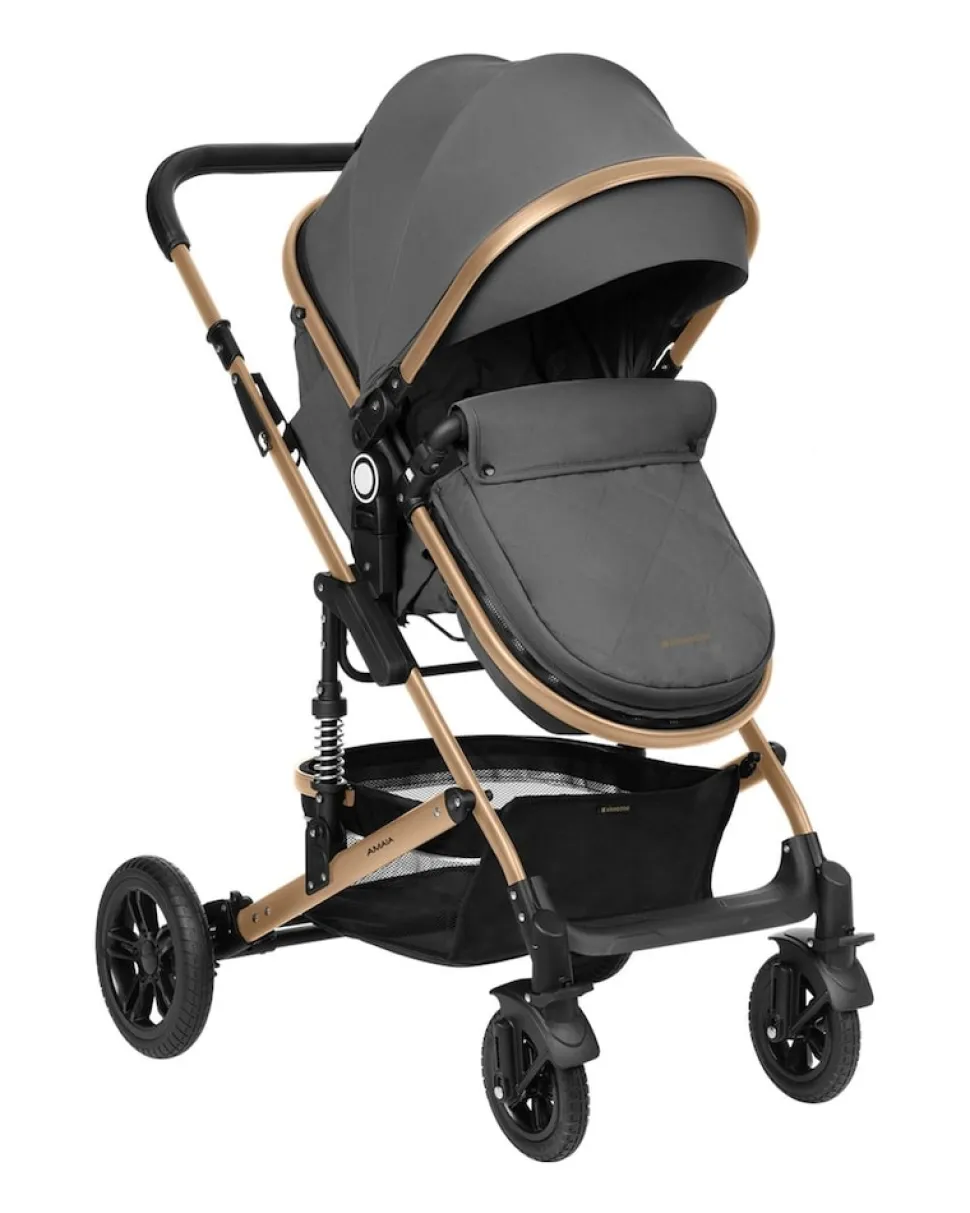Kikkaboo Kombikinderwagen Amaia 3in1 i-Size Babyschale umbaubar Federung Tasche dunkelgrau