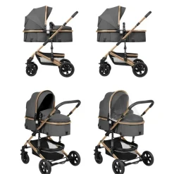 Kikkaboo Kombikinderwagen Amaia 3in1 i-Size Babyschale umbaubar Federung Tasche dunkelgrau