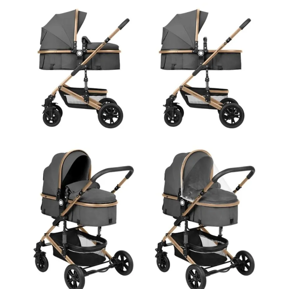 Kikkaboo Kombikinderwagen Amaia 3in1 i-Size Babyschale umbaubar Federung Tasche dunkelgrau