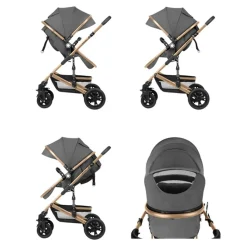 Kikkaboo Kombikinderwagen Amaia 3in1 i-Size Babyschale umbaubar Federung Tasche dunkelgrau