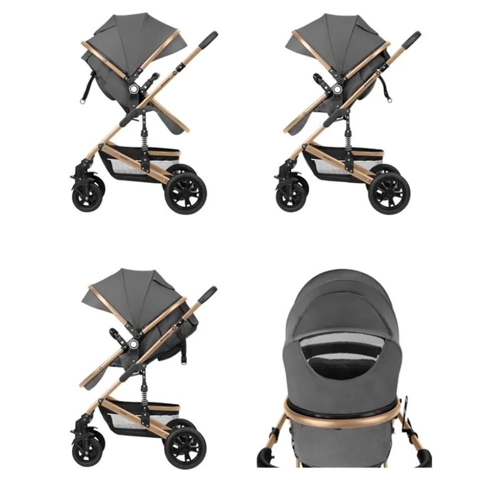 Kikkaboo Kombikinderwagen Amaia 3in1 i-Size Babyschale umbaubar Federung Tasche dunkelgrau
