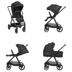 Kikka boo Kombikinderwagen Mia 3 in 1 Babywanne Babyschale Wickeltasche Matratze schwarz