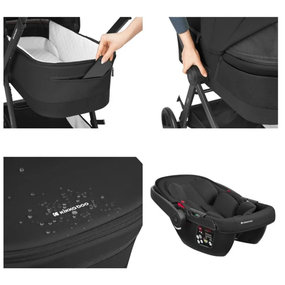 Kikka boo Kombikinderwagen Mia 3 in 1 Babywanne Babyschale Wickeltasche Matratze schwarz