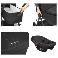Kikka boo Kombikinderwagen Mia 3 in 1 Babywanne Babyschale Wickeltasche Matratze schwarz