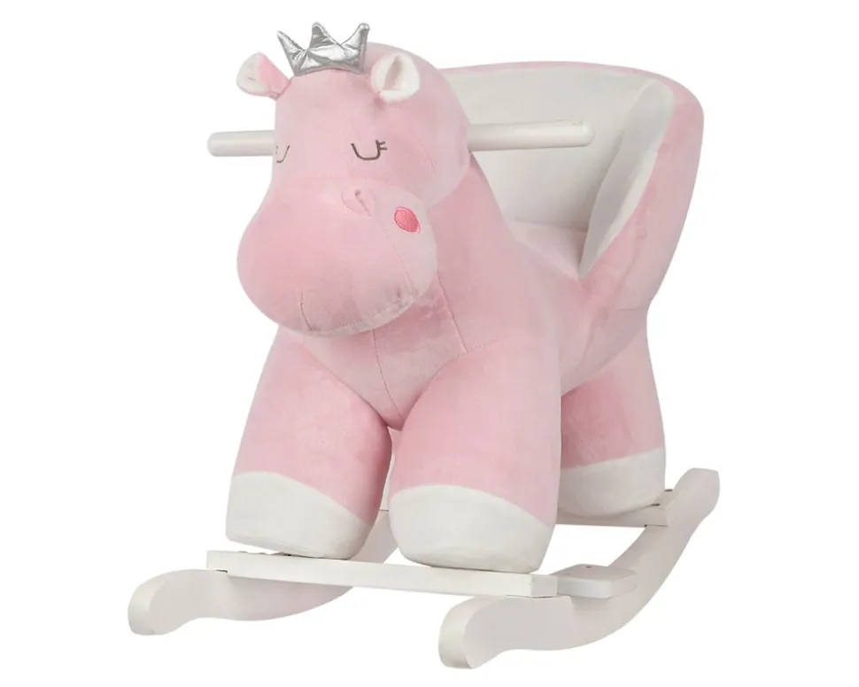 Kikkaboo Schaukeltier Hippo mit Sitz, Holzgriffe, Plüsch, Holzkufen, Rückenlehne rosa