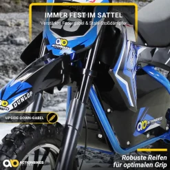 Kinder-Crossbike Gepard, Elektro-Kindermotorrad, 500 Watt, bis 24 km/h, verstärkte Gabel, ab 8 J. (Blau)