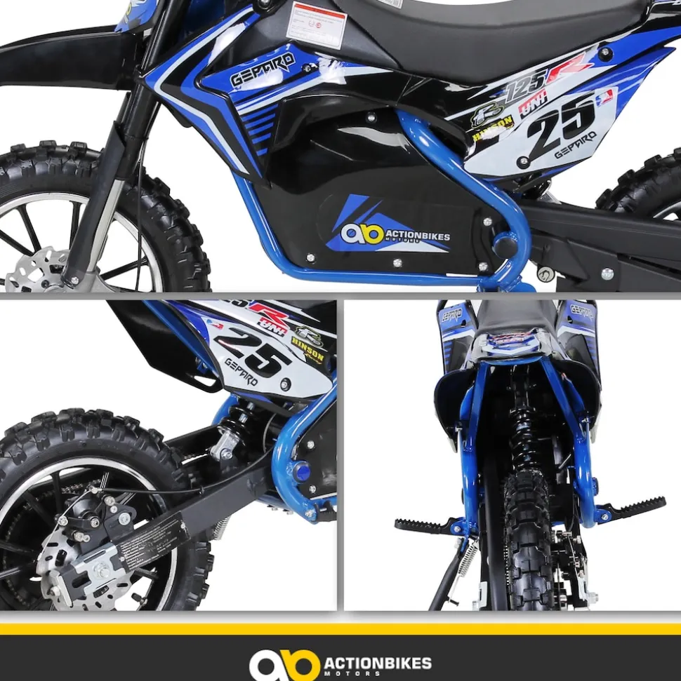 Kinder-Crossbike Gepard, Elektro-Kindermotorrad, 500 Watt, bis 24 km/h, verstärkte Gabel, ab 8 J. (Blau)