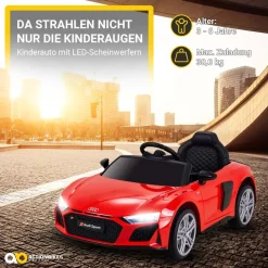 Kinder-Elektroauto Audi R8 Spyder lizenziert, 60 Watt, LED-Scheinwerfer, Musik, Hupe, Fernbedienung, (Schwarz)