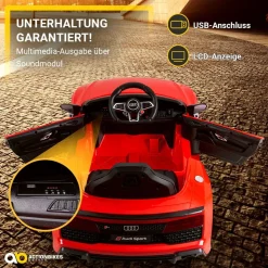Kinder-Elektroauto Audi R8 Spyder lizenziert, 60 Watt, LED-Scheinwerfer, Musik, Hupe, Fernbedienung, (Schwarz)