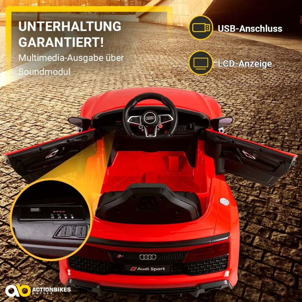 Kinder-Elektroauto Audi R8 Spyder lizenziert, 60 Watt, LED-Scheinwerfer, Musik, Hupe, Fernbedienung, (Schwarz)