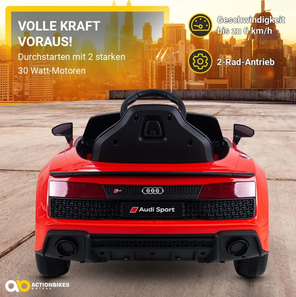 Kinder-Elektroauto Audi R8 Spyder lizenziert, 60 Watt, LED-Scheinwerfer, Musik, Hupe, Fernbedienung, (Schwarz)