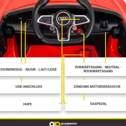 Kinder-Elektroauto Audi R8 Spyder lizenziert, 60 Watt, LED-Scheinwerfer, Musik, Hupe, Fernbedienung, (Schwarz)