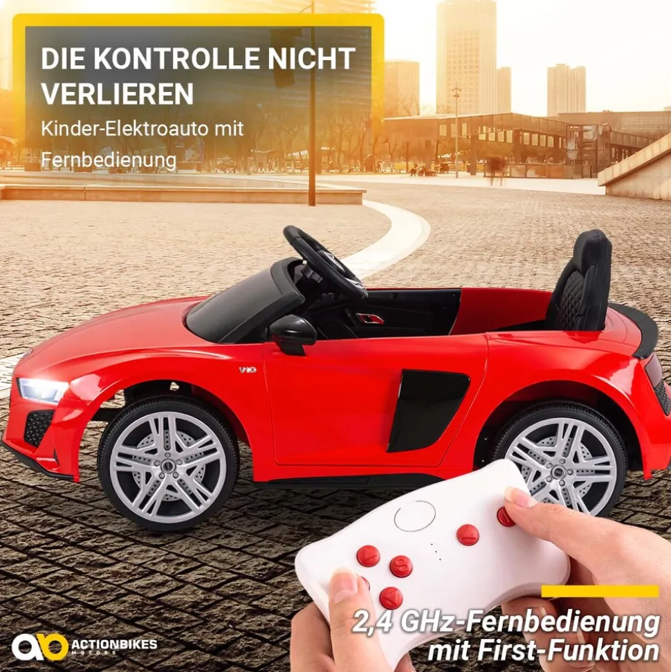 Kinder-Elektroauto Audi R8 Spyder lizenziert, 60 Watt, LED-Scheinwerfer, Musik, Hupe, Fernbedienung, (Schwarz)