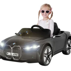 Kinder-Elektroauto BMW i4, Fernbedienung, LED-Beleuchtung, Soft-Start-Funktion (Schwarz)