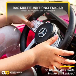 Kinder-Elektroauto Mercedes-Benz CLS 350 Coupé, lizenziert, 2 x 20 Watt Motoren, LED-Scheinwerfer (Pink)