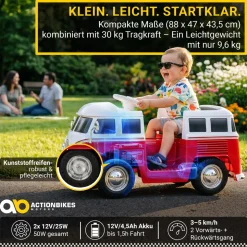 Kinder-Elektroauto VW T1 Camper Bus, Bremsautomatik, 3-5 km/h, Soft-Start, LED, Fernbedienung