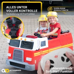 Kinder-Elektro-Feuerwehrauto LL911, 2-Sitzer, Sirene, Spritze, EVA-Reifen, 90 Watt, Fernbedienung