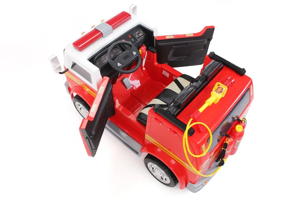 Kinder-Elektro-Feuerwehrauto LL911, 2-Sitzer, Sirene, Spritze, EVA-Reifen, 90 Watt, Fernbedienung
