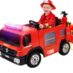 Kinder-Elektro-Feuerwehrauto SX1818, Spritze, Sirene, Blaulicht, 70 Watt, Servolenkung, Bluetooth
