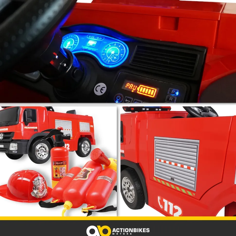 Kinder-Elektro-Feuerwehrauto SX1818, Spritze, Sirene, Blaulicht, 70 Watt, Servolenkung, Bluetooth