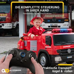 Kinder-Elektro-Feuerwehrauto SX1818, Spritze, Sirene, Blaulicht, 70 Watt, Servolenkung, Bluetooth