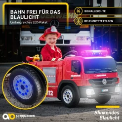 Kinder-Elektro-Feuerwehrauto SX1818, Spritze, Sirene, Blaulicht, 70 Watt, Servolenkung, Bluetooth