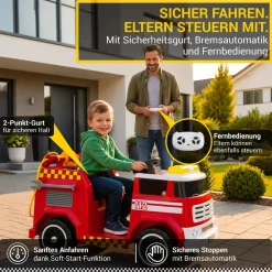 Kinder-Elektro-Feuerwehrauto LF112, Wasserspritze, Sirene, Sprechanlage, Einsatzlicht, 50W, MP3