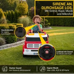 Kinder-Elektro-Feuerwehrauto LF112, Wasserspritze, Sirene, Sprechanlage, Einsatzlicht, 50W, MP3