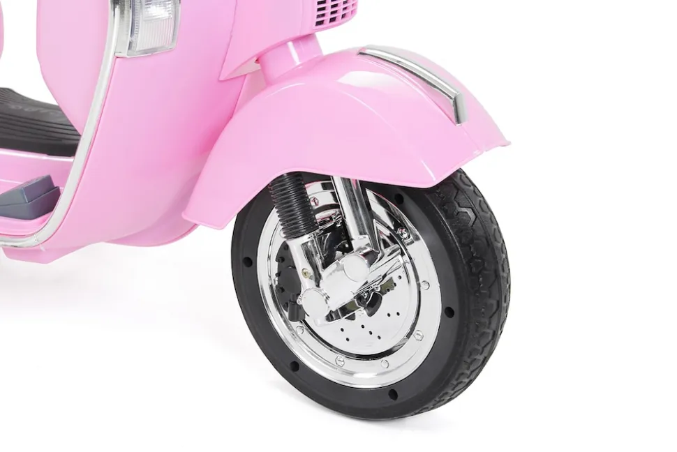 Kinder-Elektroroller Vespa, lizenziert, EVA-Reifen, LED-Scheinwerfer, Koffer, Soundmodul, Stützräder (Pink)