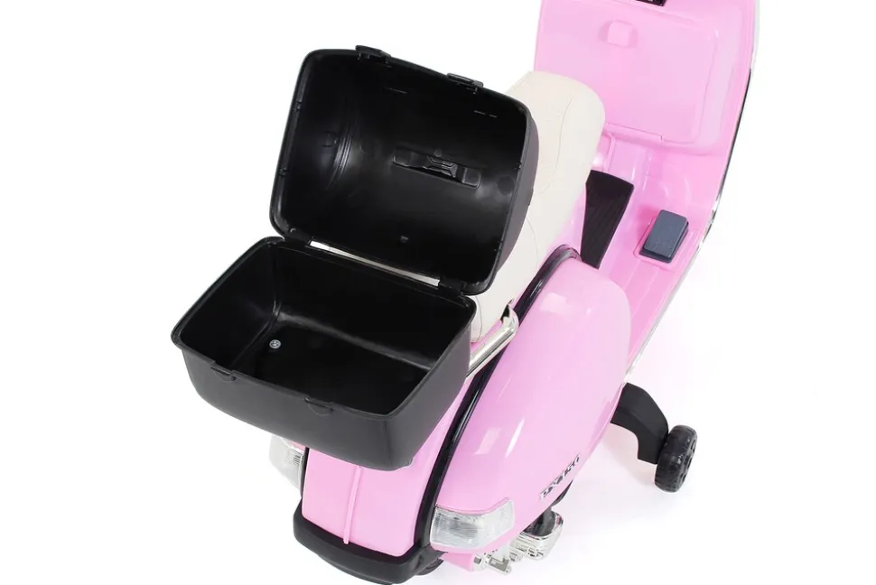 Kinder-Elektroroller Vespa, lizenziert, EVA-Reifen, LED-Scheinwerfer, Koffer, Soundmodul, Stützräder (Pink)