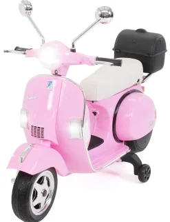Kinder-Elektroroller Vespa, lizenziert, EVA-Reifen, LED-Scheinwerfer, Koffer, Soundmodul, Stützräder (Pink)