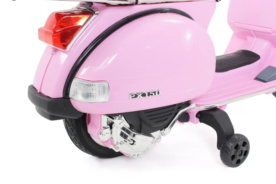 Kinder-Elektroroller Vespa, lizenziert, EVA-Reifen, LED-Scheinwerfer, Koffer, Soundmodul, Stützräder (Pink)