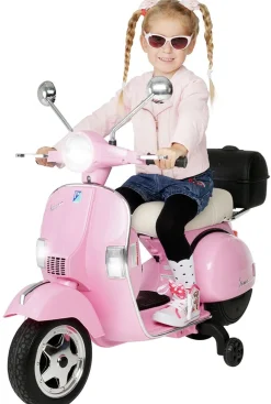 Kinder-Elektroroller Vespa, lizenziert, EVA-Reifen, LED-Scheinwerfer, Koffer, Soundmodul, Stützräder (Pink)