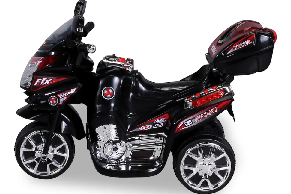Kindermotorrad C051, Kinder-Elektro-Motorrad mit 12-Watt-Motor, LED-Scheinwerfer, 2-Gang-Getriebe (Schwarz)
