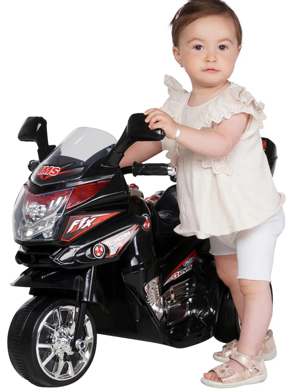 Kindermotorrad C051, Kinder-Elektro-Motorrad mit 12-Watt-Motor, LED-Scheinwerfer, 2-Gang-Getriebe (Schwarz)