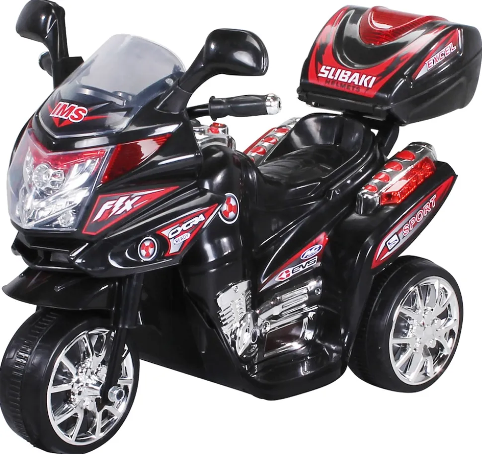 Kindermotorrad C051, Kinder-Elektro-Motorrad mit 12-Watt-Motor, LED-Scheinwerfer, 2-Gang-Getriebe (Schwarz)