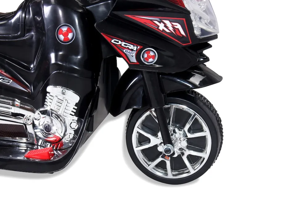 Kindermotorrad C051, Kinder-Elektro-Motorrad mit 12-Watt-Motor, LED-Scheinwerfer, 2-Gang-Getriebe (Schwarz)