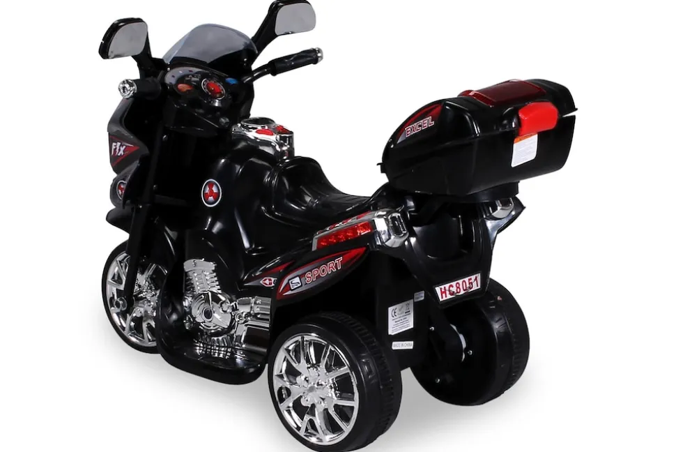 Kindermotorrad C051, Kinder-Elektro-Motorrad mit 12-Watt-Motor, LED-Scheinwerfer, 2-Gang-Getriebe (Schwarz)