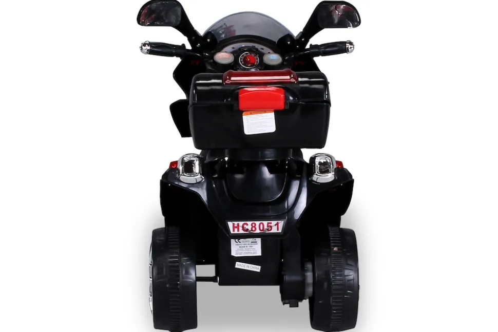Kindermotorrad C051, Kinder-Elektro-Motorrad mit 12-Watt-Motor, LED-Scheinwerfer, 2-Gang-Getriebe (Schwarz)