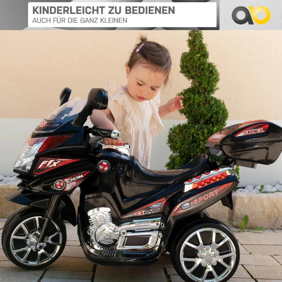 Kindermotorrad C051, Kinder-Elektro-Motorrad mit 12-Watt-Motor, LED-Scheinwerfer, 2-Gang-Getriebe (Schwarz)