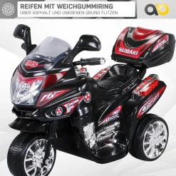 Kindermotorrad C051, Kinder-Elektro-Motorrad mit 12-Watt-Motor, LED-Scheinwerfer, 2-Gang-Getriebe (Schwarz)