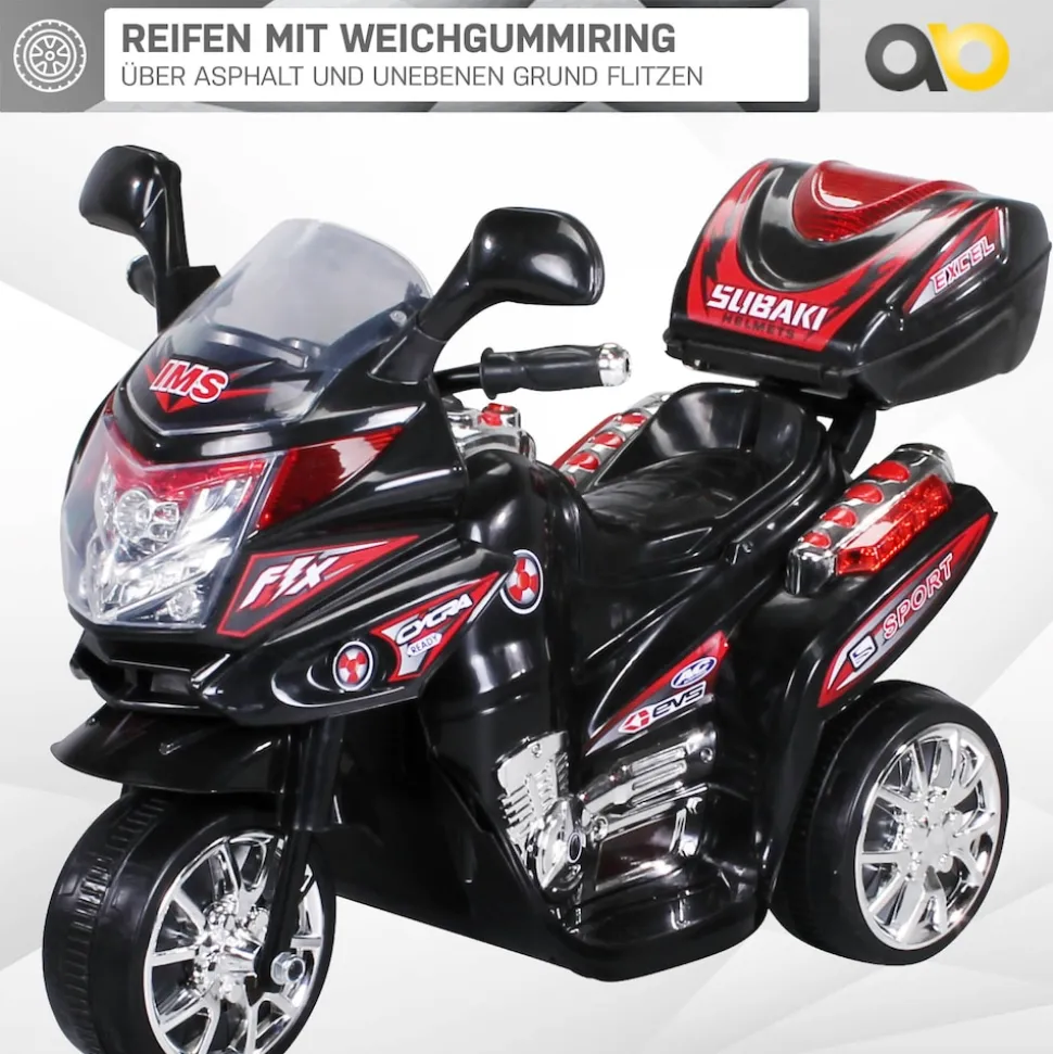 Kindermotorrad C051, Kinder-Elektro-Motorrad mit 12-Watt-Motor, LED-Scheinwerfer, 2-Gang-Getriebe (Schwarz)