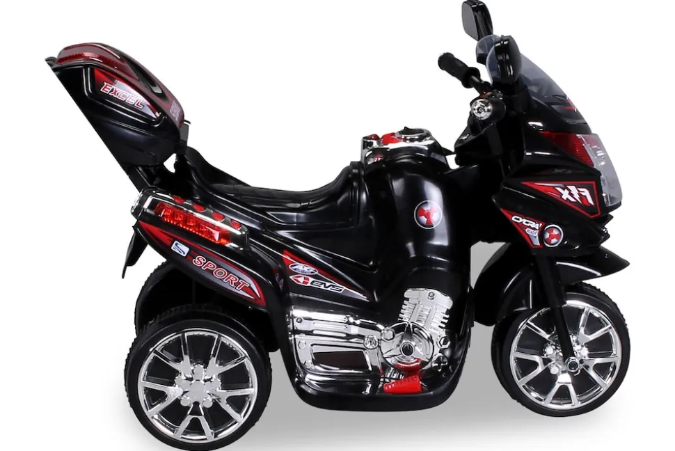 Kindermotorrad C051, Kinder-Elektro-Motorrad mit 12-Watt-Motor, LED-Scheinwerfer, 2-Gang-Getriebe (Schwarz)