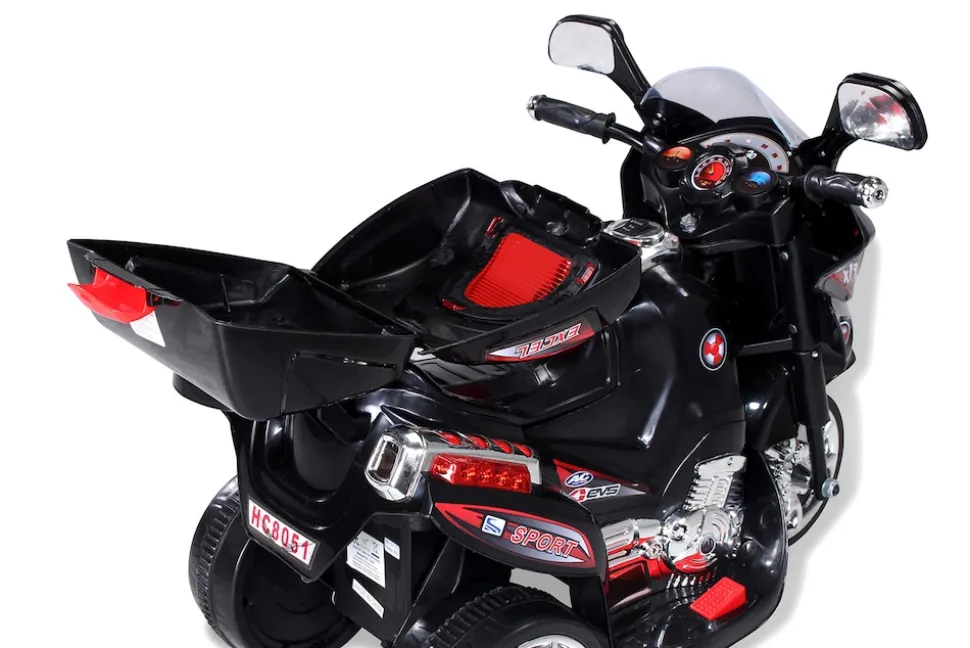 Kindermotorrad C051, Kinder-Elektro-Motorrad mit 12-Watt-Motor, LED-Scheinwerfer, 2-Gang-Getriebe (Schwarz)
