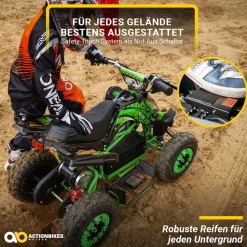 Kinderquad Racer 1000, Pocket-Quad mit 1000 Watt Elektromotor, 3 Batterien, Stoßdämpfer, bis 24 km/h (Schwarz/Grün)