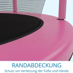 KINETIC SPORTS Kinder Trampolin JUMPER 140 cm - Inklusive Gummiseil Federung, Sicherheitsnetz mit Reißverschluss, Rahmenpolster, Schutz Bodennetz - Indoor Kindertrampolin Spielzeug | Pink-Türkis