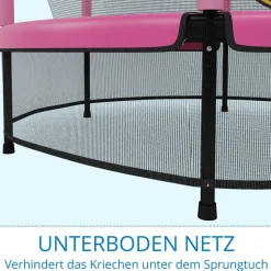 KINETIC SPORTS Kinder Trampolin JUMPER 140 cm - Inklusive Gummiseil Federung, Sicherheitsnetz mit Reißverschluss, Rahmenpolster, Schutz Bodennetz - Indoor Kindertrampolin Spielzeug | Pink-Türkis
