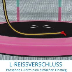 KINETIC SPORTS Kinder Trampolin JUMPER 140 cm - Inklusive Gummiseil Federung, Sicherheitsnetz mit Reißverschluss, Rahmenpolster, Schutz Bodennetz - Indoor Kindertrampolin Spielzeug | Pink-Türkis