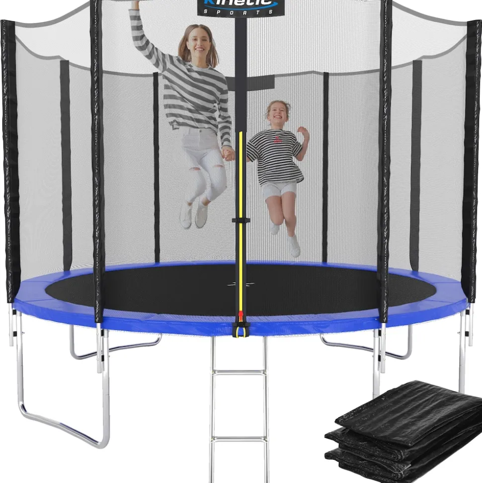 KINETIC SPORTS Trampolin Outdoor 'Salto Plus' Ø 183/244/305/366/400/430/490 cm - Komplett-Set für Kinder, USA Sprungtuch, Netz, Randpolster, Leiter - bis zu 160kg | Blau-2 Ø 183 cm Ø 183 cm, Blau-2