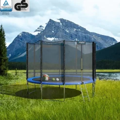 KINETIC SPORTS Trampolin Outdoor 'Salto Plus' Ø 183/244/305/366/400/430/490 cm - Komplett-Set für Kinder, USA Sprungtuch, Netz, Randpolster, Leiter - bis zu 160kg | Blau-2 Ø 183 cm Ø 183 cm, Blau-2
